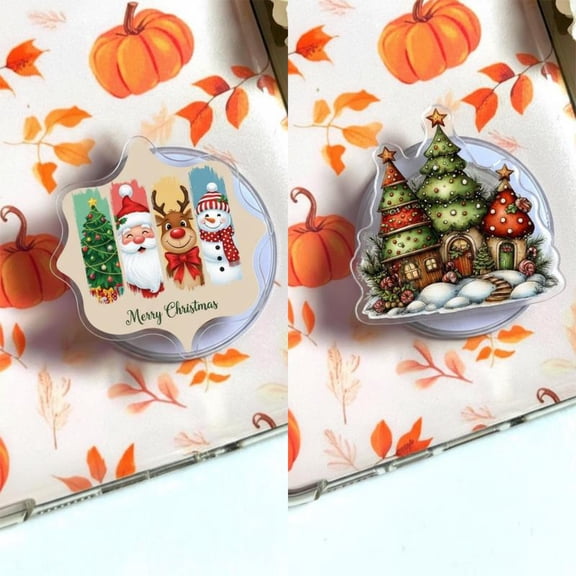 Merry Christmas Icons Phone Grip with Santa, Reindeer, and Snowman