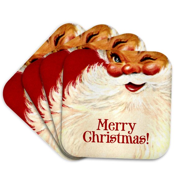 3drose, Merry Christmas- Image of Jolly Santa Claus with a Twinke in His Eye, Set of 4 Coasters - Soft