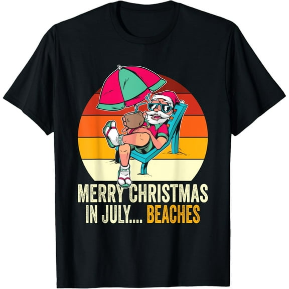 Merry Christmas In July... Beaches Summer Christmas In July T-Shirt Tops Tee