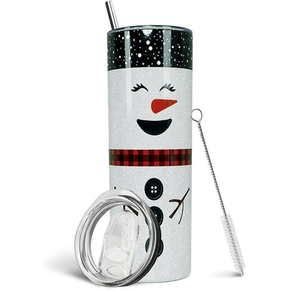 Merry Christmas Insulated Tumbler with Lids and Straws Snowman Stainless Steel Cup for New Year Holiday Xmas Christmas Funny Travel Mug Gifts 20 OZ
