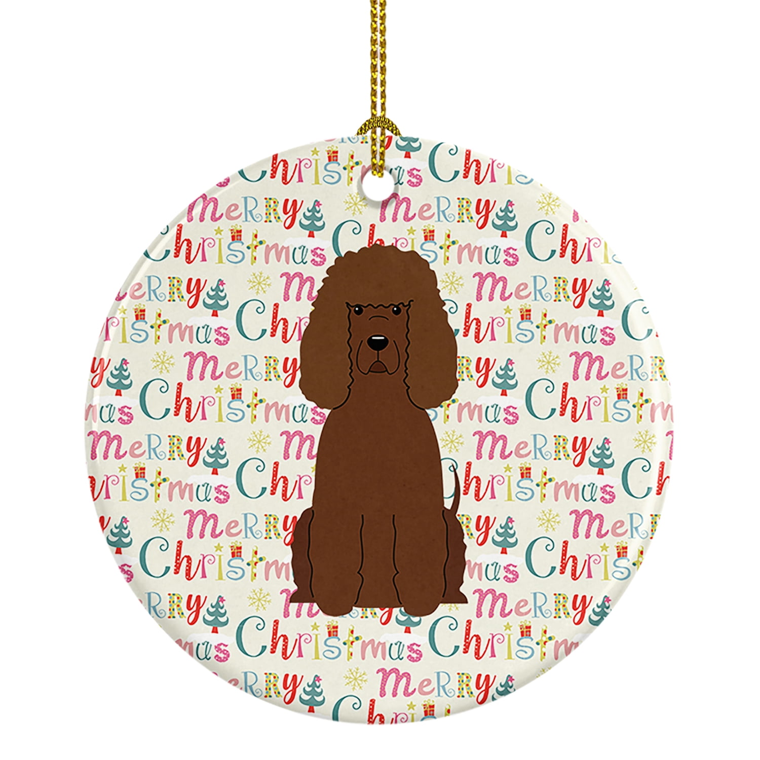 Merry Christmas Irish Water Spaniel Ceramic Ornament 2.8 in x 2.8 in