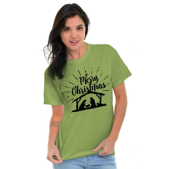 Merry Christmas Jesus Nativity Scene Men's Graphic T Shirt Tees Brisco Brands L