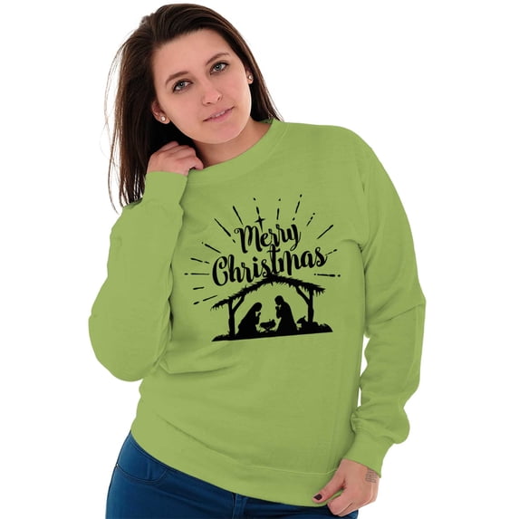Merry Christmas Jesus Nativity Scene Sweatshirt for Men or Women Brisco Brands M