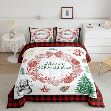 Kids Merry Christmas Bedding Set 7-Piece - Santa & Snowman Comforter, Sheets & Pillowcases Full Size Holiday Decor