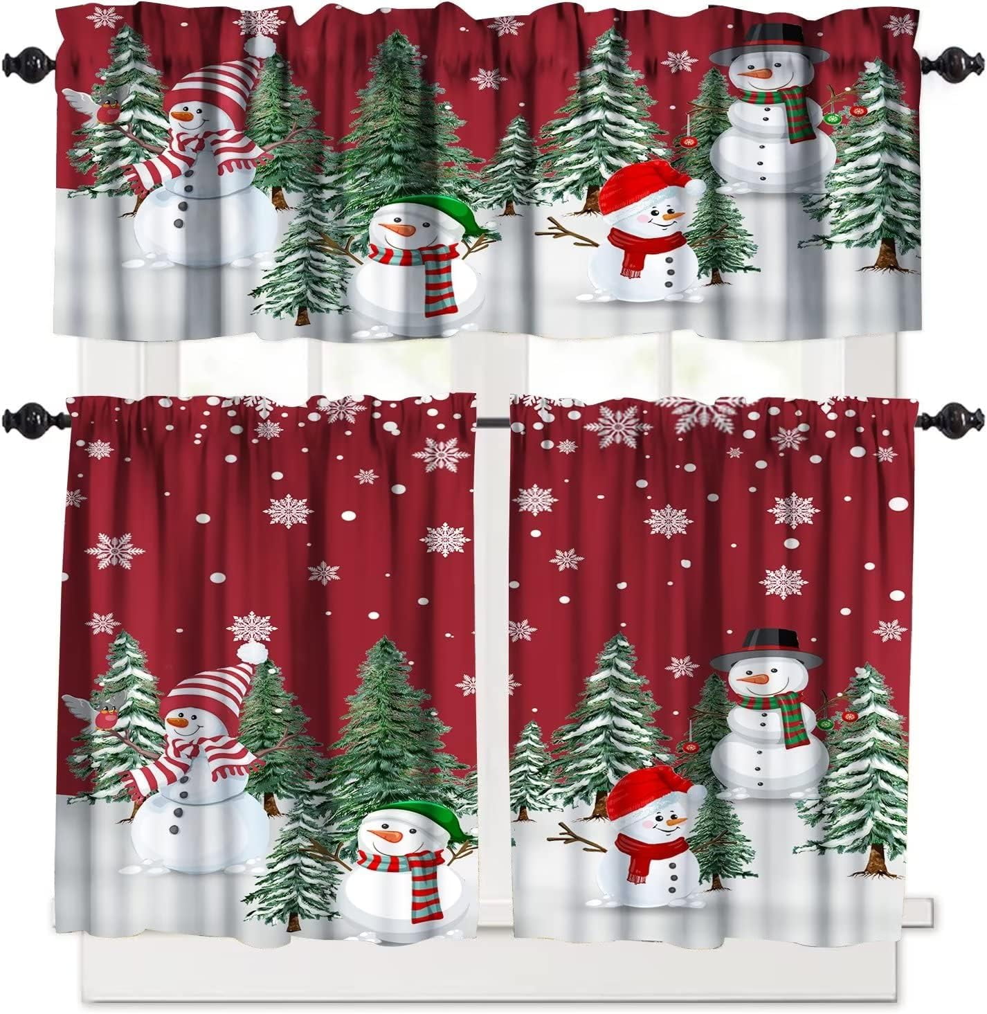 Merry Christmas Kitchen Curtain Tiers and Valance Curtain Sets Cute ...