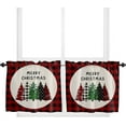 thumbnail image 1 of Merry Christmas Kitchen Curtains Tiers, Trees Xmas Tree Winter Red Black Buffalo Check Plaid Rod Pocket Valance Short Window Treatment Decor Curtains, 27.5"x24", 2 Panels, 1 of 5