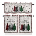 thumbnail image 1 of Merry Christmas Kitchen Curtains and Valances Set, Green Black Xmas Tree Red Floral Border Rod Pocket Window Valance 18 Inch Window Curtain Panels for Living Room Bedroom Laundry, 27.5x36in, 3 Pieces, 1 of 7