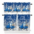 thumbnail image 1 of Merry Christmas Kitchen Curtains and Valances Set, Navy Blue Truck White Xmas Pine Tree Snowflake Rod Pocket Window Valance Window Curtain Panels for Living Room Bedroom Laundry, 27.5x36in, 3 Pieces, 1 of 7
