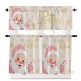 thumbnail image 1 of Merry Christmas Kitchen Curtains and Valances Set, Pink Santa Claus Leaf Winter Snowflake Linen Rod Pocket Window Valance Window Curtain Panels for Living Room Bedroom Laundry, 27.5x24in, 3 Pieces, 1 of 7