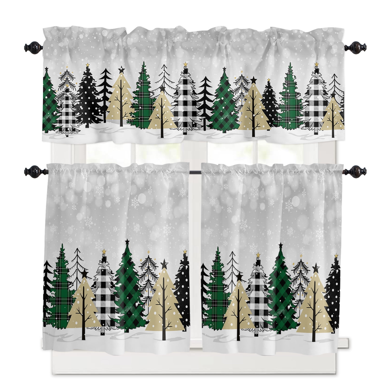 Merry Christmas Kitchen Curtains and Valances Set, Snowflake Star