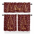 thumbnail image 1 of Merry Christmas Kitchen Curtains and Valances Set, Vintage Gold Xmas Tree Snowflakes Red Plaid Rod Pocket Window Valance Window Curtain Panels for Living Room Bedroom Laundry, 27.5x24in, 3 Pieces, 1 of 7