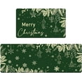 thumbnail image 1 of Merry Christmas Kitchen Mats Set of 2 Green Xmas Pine Branches Leaves Bells Snowflake Winter Christmas Decor Low-Profile Christmas Kitchen Rugs for Floor, 17x30 and 17x47 Inches, 1 of 1