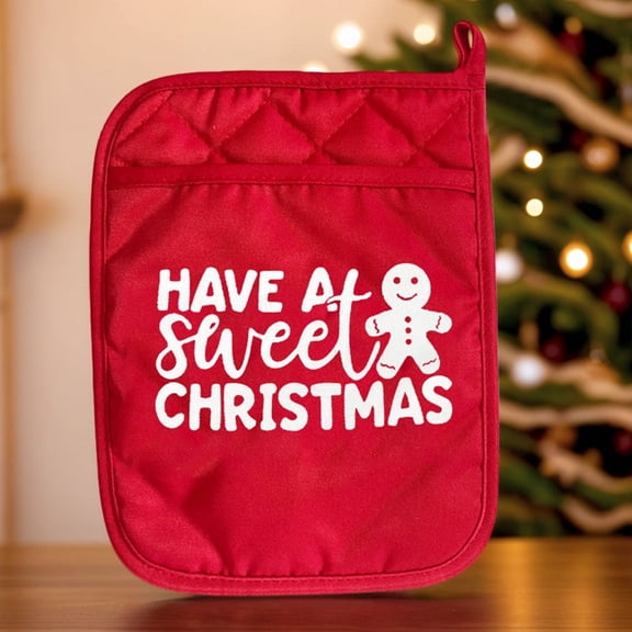 Merry Christmas Kitchen Oven Gloves and Pot Holders, Christmas Oven Mitts Baking Kit for Xmas Party Holiday Home Kitchen Gifts (1PC)