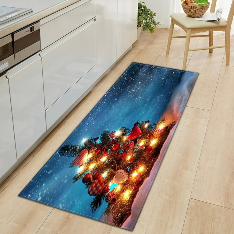Kitchen Rug Non-Slip Kitchen Mats and Rug Red Merry Christmas Tree Bright  Country Winter Farmhouse