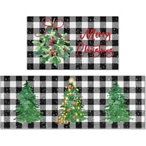 Merry Christmas Kitchen Rugs and Mats Set of 2,Buffalo Plaid Christmas Tree Joy Xmas Winter Holiday Sink Floor Mat Non Skid Washable for Home Farmhouse Christmas Decor 17"x47" 17"x30"