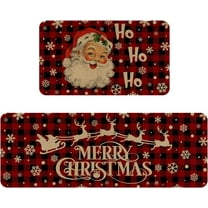 Merry Christmas Kitchen Rugs and Mats Set of 2,Red Christmas Santa Buffalo Plaid Kitchen Decoration,Non Slip Absorbent Kitchen Mat Waterproof Runner Rug for Laundry Room and Sink