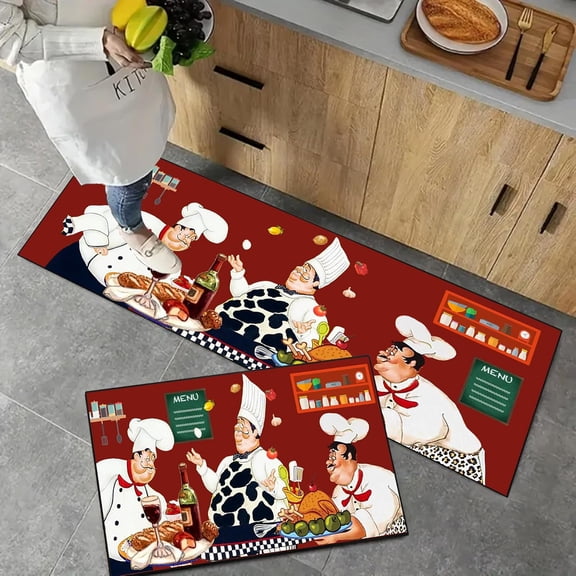 Merry Christmas Kitchen Rugs Set of 2 Red Winter Holiday Non-Slip Kitchen Sink Mats Kitchen Decor Doormat+Runner Rug 17"x47"+17"x30" (Merry C)