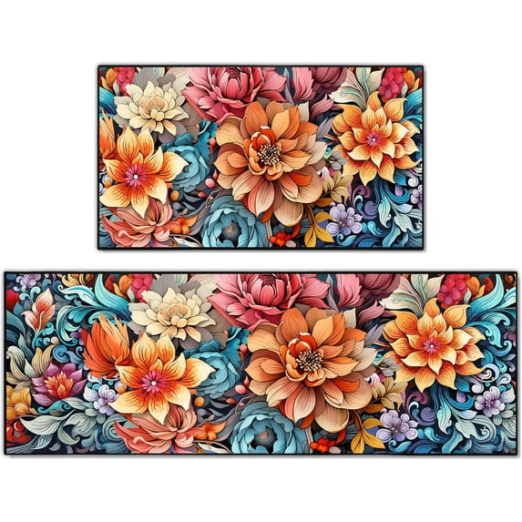 Merry Christmas Kitchen Rugs Set of 2 Red Winter Holiday Non-Slip Kitchen Sink Mats Kitchen Decor Doormat+Runner Rug 17"x47"+17"x30" (Merry C)