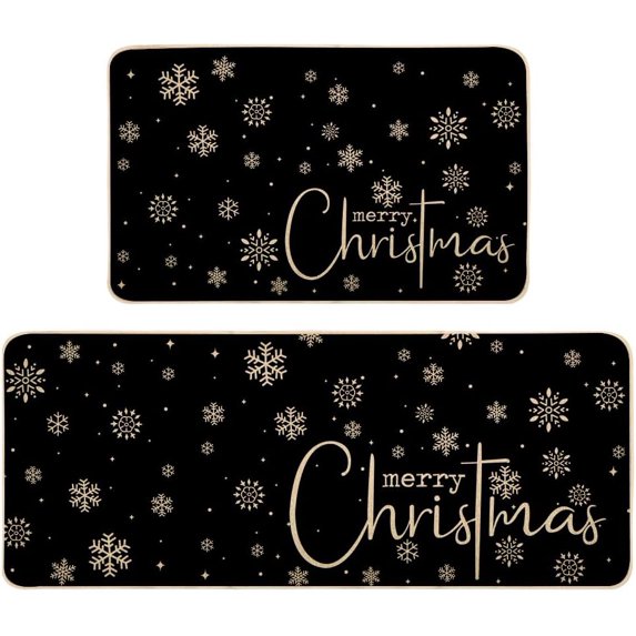 Merry Christmas Kitchen Rugs Sets of 2 Non Skid Washable, Winter Xmas Kitchen Doormat Farmhouse Style Decor Mats for Home Kitchen Floor 17x29 and 17x47 Inch DM109