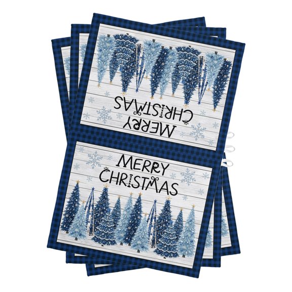 Merry Christmas Kitchen Towels Dish Towel Pack of 3 Cozy Cottage Blue Pine Trees Navy Blue Soft Dish Cloth Set Absorbent Dishcloth for Drying Dishes, Hand Towels 18 x 28 Inches