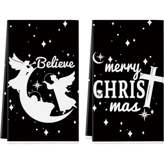 Merry Christmas Kitchen Towels Holy Night Nativity Jesus Angel Dish Towels for Kitchen Drying 18x26 Inch Winter Xmas Holiday Hand Towels Home Decoration Set of 2