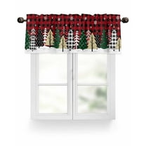 Merry Christmas Kitchen Valances for Windows Farmhouse Xmas Trees Snowflakes Valance Curtains for Kitchen /Living Room/Bedroom/ Bathroom Decor, 42"x12 " ,Rod Pocket 1 Panel, Red Black Plaid