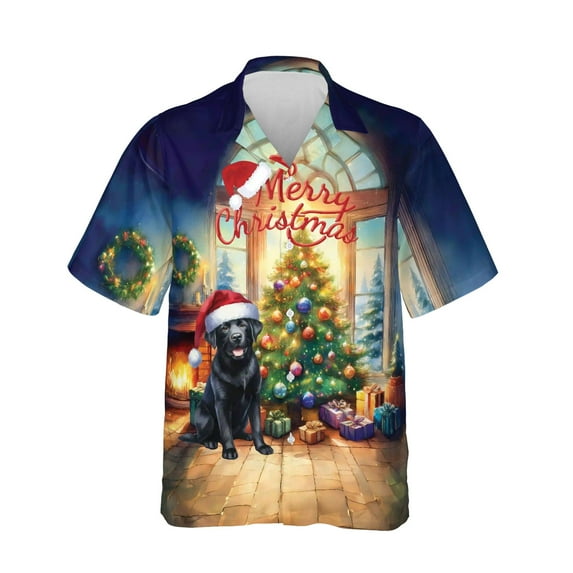 Merry Christmas Labrador Retriever Santa Hat Xmas Tree Winter Holiday Hawaiian Shirt Breathable Summer Unisex Merch Lab Dog Lover Gifts - 01013