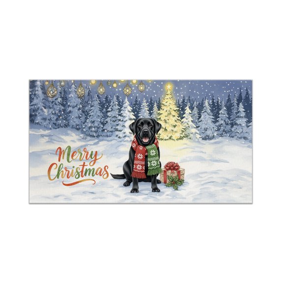 Merry Christmas Labrador Retriever Snowy Winter with Gifts Tree Decorations Doormat Lab Dog Lover Gifts Indoor Outdoor Welcome Mat - 12020
