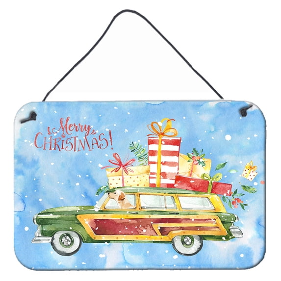Merry Christmas Labrador Retriever Yellow Wall or Door Hanging Prints