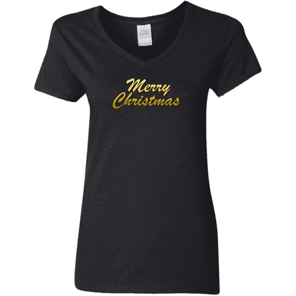 Merry Christmas Ladies V Neck Tee Shirt