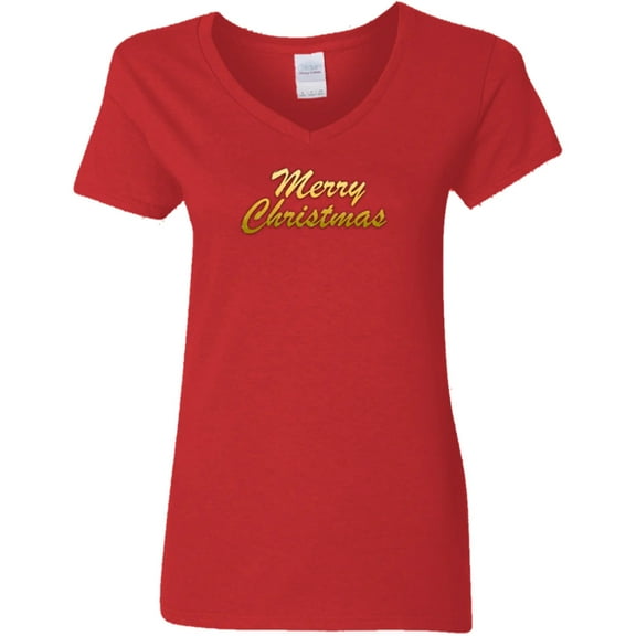 Merry Christmas Ladies V Neck Tee Shirt