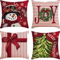 thumbnail image 1 of Merry Christmas Let It Snow Joy Stripes Gift Box Red Throw Pillow Covers, 16 x 16 Inch Xmas Tree Holiday Cushion Case Decoration for Sofa Couch Set of 4, 1 of 7