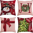 thumbnail image 1 of Merry Christmas Let It Snow Joy Stripes Gift Box Red Throw Pillow Covers, 18 x 18 Inch Xmas Tree Holiday Cushion Case Decoration for Sofa Couch Set of 4, 1 of 7