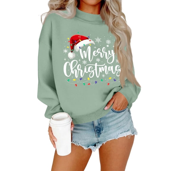 Merry Christmas Letter Print Pullover Long Sleeve Crewneck Sweatshirt Casual Loose Fit Holiday Top for Women