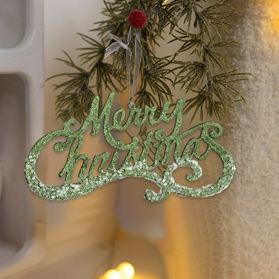 Merry Christmas Letter Sign for Christmas Tree, Glitter Plastic Merry Christmas Hanging Craft Ornament for Holiday Wreath Home Door Wall Art Decoration, 7.87"x4.13"