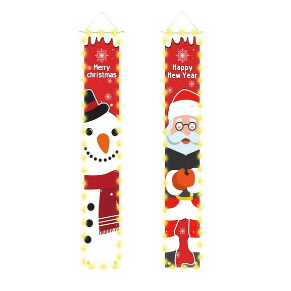 Merry Christmas Lighted Banner for Doorway Porch Yard, Festive Xmas Holiday Theme Decor Outdoor Indoor Front Door Wall Welcome Hanging LED Banner (D)