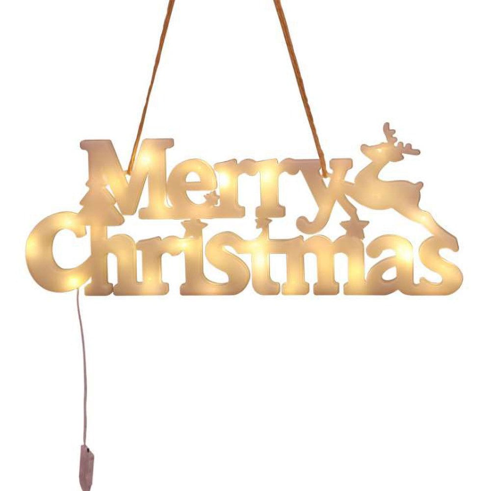 Merry Christmas Lights Door Sign Letters Battery Operated LED Wreaths