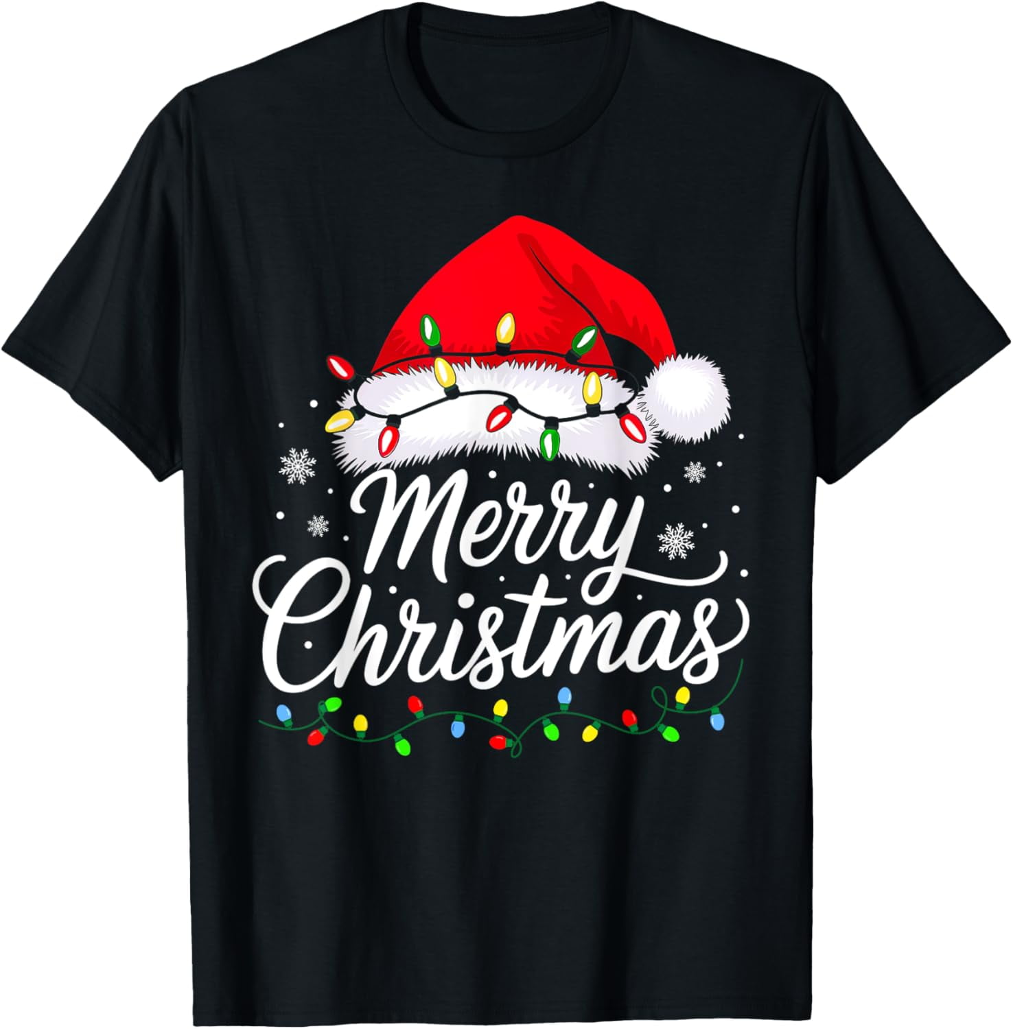 Merry Christmas Lights Funny Xmas Family Teens Boys Kids T-Shirt