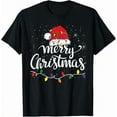 thumbnail image 1 of Merry Christmas Lights Red Santa Hat Print Tee - Xmas Eve Family Pajamas, 100% Cotton T-Shirt-Unisex Women & Men's Festival Daily Wear, 1 of 5