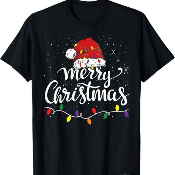 Merry Christmas Lights Red Santa Hat Xmas Family Men Women Gift Unisex T-Shirt.