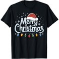 thumbnail image 1 of Merry Christmas Lights Red Santa Hat Xmas Family Men Women T-Shirt men and women can wear, black, white, gifts, 1 of 4