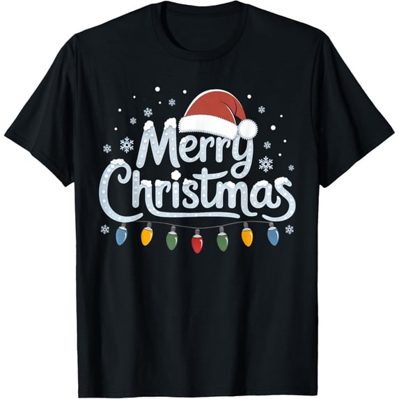 Merry Christmas Lights Red Santa Hat Xmas Family Men Women T-Shirt men and women can wear, black, white, gifts