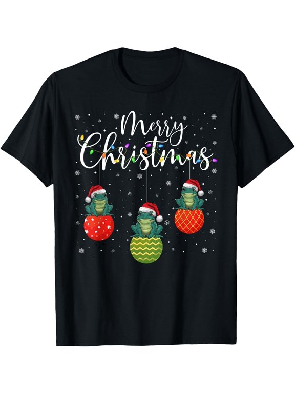Merry Christmas Lights Santa Hat Frog Ugly Xmas T-Shirt
