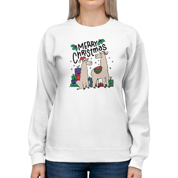 Merry Christmas Llamas Women Sweatshirt, Female Small