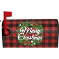 thumbnail image 1 of Merry Christmas Magnetic Oversized 25.5 X 21 Winter Xmas Wreath Red Buffalo Plaid Mailbox Cover Holiday Decor, 1 of 6