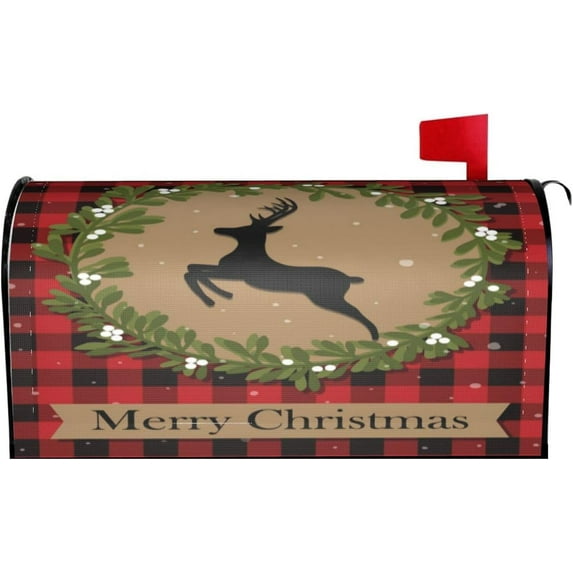 Merry Christmas Mailbox Cover Magnetic Winter Deer Mailbox Wraps Post Box Cover Décor 21x18 in