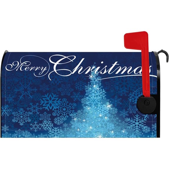 Merry Christmas Mailbox Cover Royal Blue Snowflake Decorative Magnetic Mailbox Covers Standard Size 18x21 Inch Happy New Year Mail Box Wraps Post Letter Cover for Yard Home Outdoor