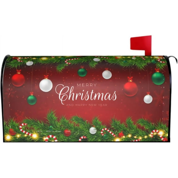 Merry Christmas Mailbox Cover Standard Size Red Christmas Tree Magnetic Mailbox Covers Winter Holiday Large Post Letter Box Covers Garden Yard Home Decor for Outside 21" x18"