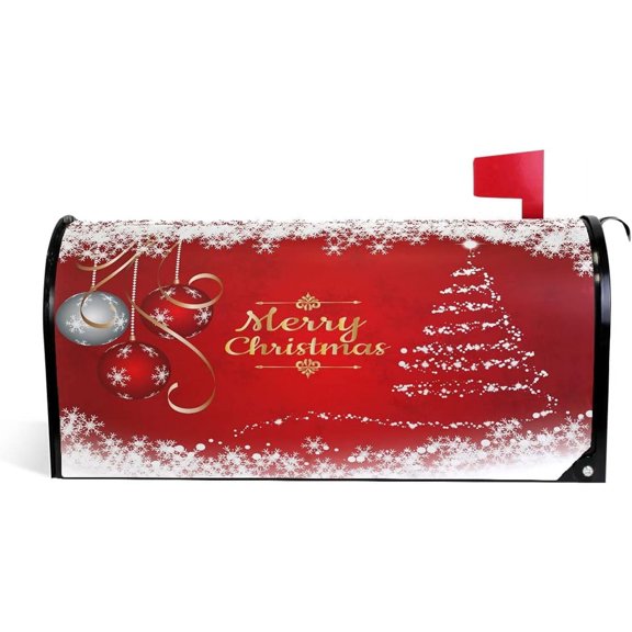 Merry Christmas Mailbox Cover Standard Size Winter Snowflake Xmas Tree Magnetic Mailbox Covers Garden Yard Post Wraps Letter Box Cover Decorations 25" L x 21" W