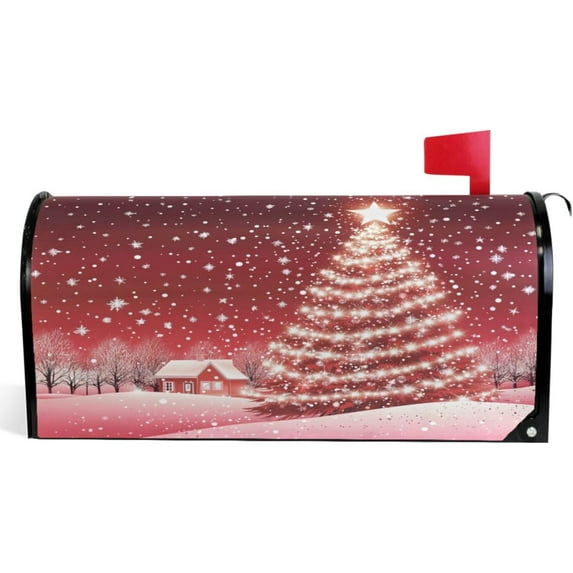 Merry Christmas Mailbox Cover Standard Size Winter Snowflake Xmas Tree Magnetic Mailbox Covers Garden Yard Post Wraps Letter Box Decorations 25" L x 21" W